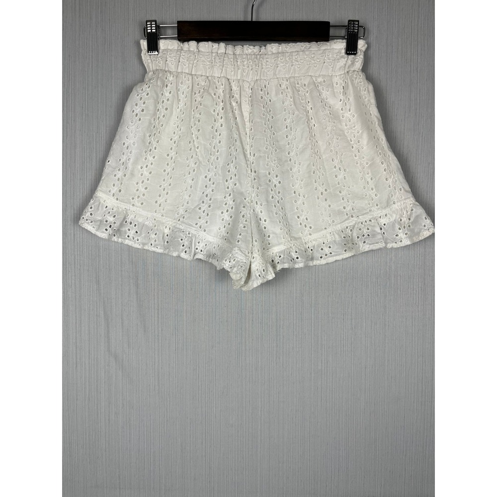 Hollister Shorts Women XS White Eyelet Ultra High-Rise Ruffle Cotton Cottagecore - Picture 3 of 9